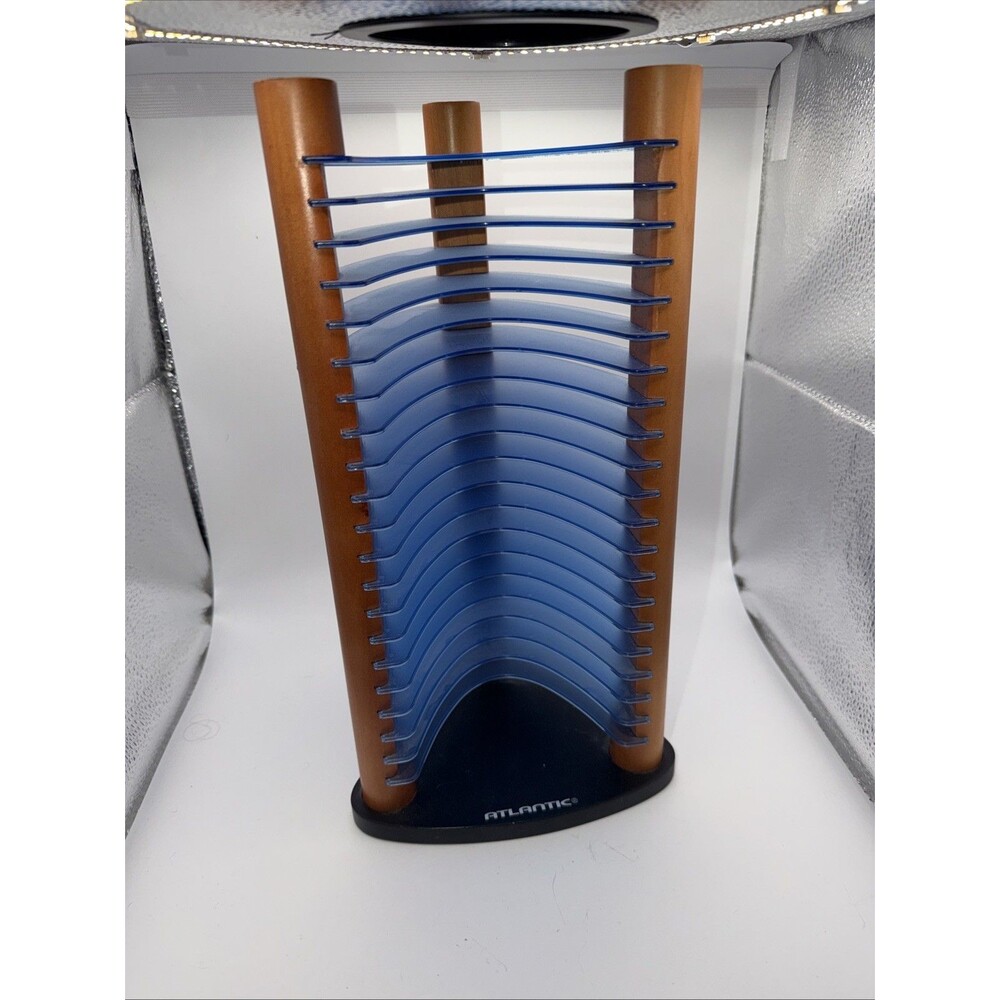 Vintage Atlantic 20 CD Tower Rack Organizer Wood Black Blue